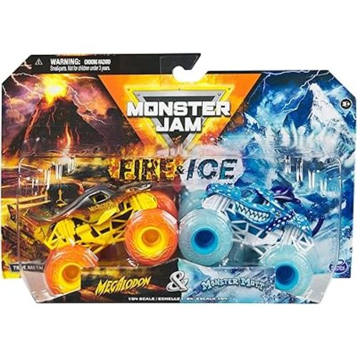 Monster Jam 2024 Fire & Ice 1:64 Diecast Monster Truck 2-pack Megalodon & Monster Mutt Dalmatian