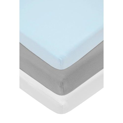 American Baby Company 3 Pack 100% Natural Cotton Fitted Cradle/Bassinet Sheets 36" x 18" - Soft, Breathable & Hypoallergenic Bed Sheets, Blue/Gray/White, Neutral for Boys & Girls