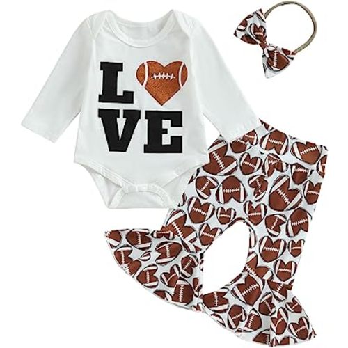 Newborn Baby Girl Clothes Letter Short Sleeve Football Romper Top Love Pants Set Infant Cute Outfits