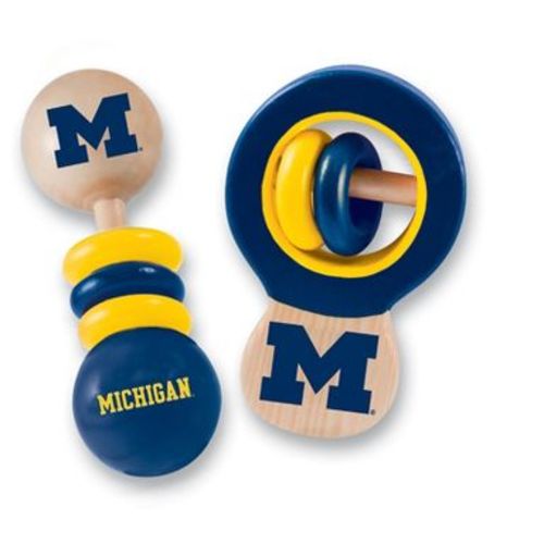 BabyFanatic Wood Rattle 2 Pack - NCAA Michigan Wolverines Baby Toy Set