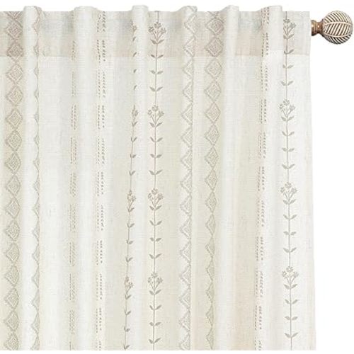 Farmhouse Curtains for Living Room 63 Inch Length,Modern Elegant Subdued Subtle Traditional Pattern Custom Window Livingroom Curtains Drapes 63 Inches Long 2 Panels