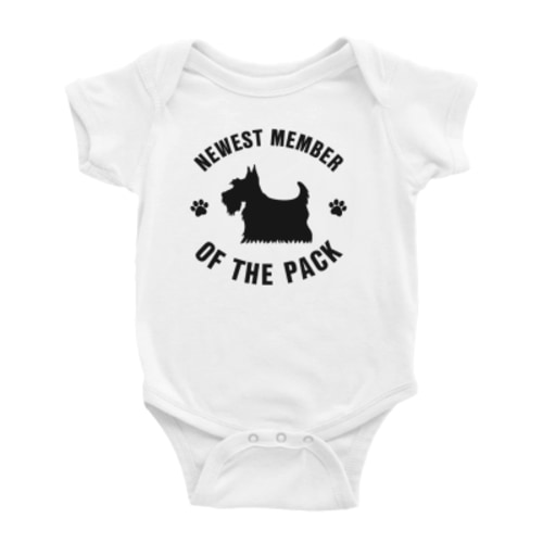 Newest Member of The Pack Scottish Terrier Dog Funny Baby Bodysuit Boy Girl