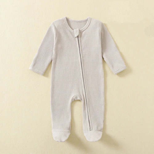 Basic Waffle Zippered Onesie - Oat
