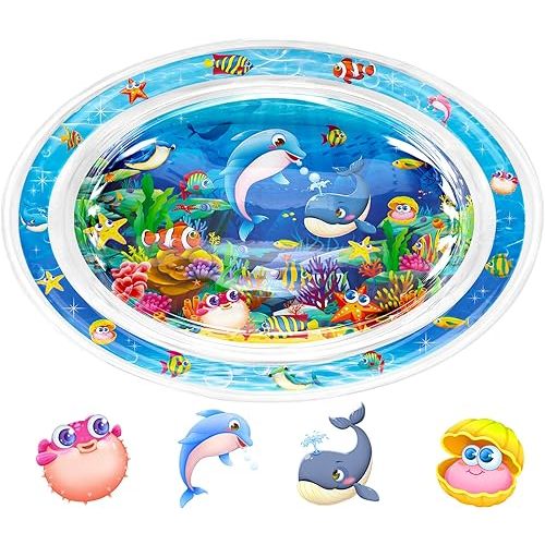 Infinno Tummy Time Mat Premium Baby Water Mat, Baby Toys for 3-6 6 to 12 Months Girl and Boy Infants, Perfect Baby Gift, Blue Ocean Theme