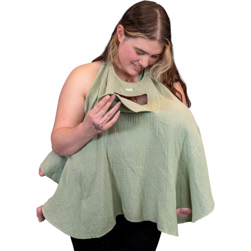 Muslin Nursing Cover for Baby Breastfeeding – with Peekaboo Window -100% Breathable Cotton Privacy Nursing Shawl - Multiuse Apron for Moms