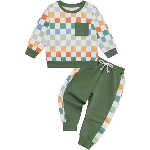 Toddler Baby Boy Outfits Clothing Sets Checkerboard Long Sleeve Sweatshirt Pants Fall Winter Plaid Clothes Set
