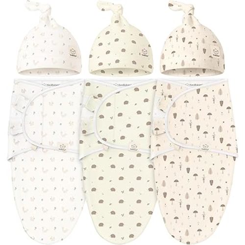 KeaBabies 3-Pack Swaddles for Newborn Baby Girls, Boys with Hats - Organic Soft Baby Sleep Sacks, Breathable Baby Swaddle 3-6 Months Beanies Set, Premie Infant Sleep Sack 0-3 Months (Nibbles/Bruce)