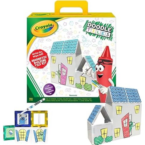 CreateOn Crayola Doodle Magnetic Tiles Building Set for Kids, Magnetic Kids’ Building Toys, STEM & Montessori Arts & Creativity Toys for Boys and Girls Ages 3+, 24-Piece Set