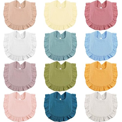 JaGely 12 Pieces Baby Muslin Bibs Bandana Drool Bibs for Boys and Girls Soft Adjustable Baby Cotton Teething and Drooling for Toddler Infant