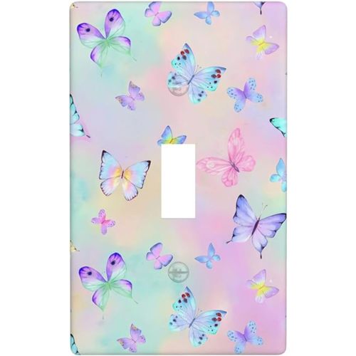 Purple Butterfly Light Switch Cover 1 Gang Single Toggle Colourful Wall Plate Decorative Electrical Receptacle Outlet Switchplate Faceplate for Bathroom Kitchen Girls Bedroom