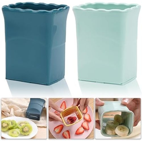 TULOBI 2 PCS Cup Slicer, Stainless Steel Egg Stainless, Strawberry Slicer, Mini Fruit Slicer Cup, Quickly Making Fruit Vegetable Salad, Creative Convenient Kitchen Gadget (Navy Blue + Cyan)