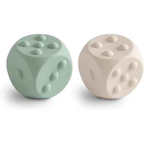 mushie Silicone Dice Press Toy | Baby Sensory Play for 10+ Months (Cambridge Blue/Shifting Sand)
