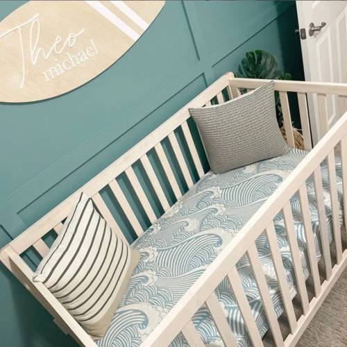 Vintage blue Boho Waves Fitted Crib Sheet, Crib Sheet, Waves Crib Sheet, Blue Crib Sheet, Ocean Crib Sheet, Watercolor Under The Sea bedding