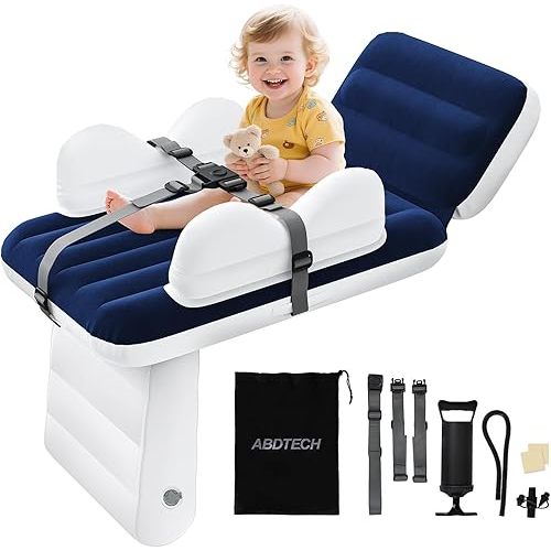 Inflatable Toddler Airplane Bed:Airplane Seat Extender for Kids, Inflatable Baby Air Mattress with Cup Holder & Seat Belt, Plane Bed for Travel Essentials