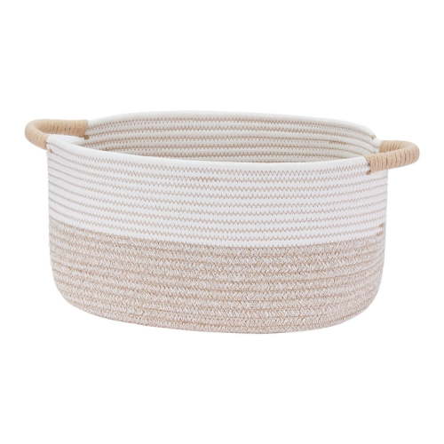 Unique Bargains Woven Storage Basket Bin with Handles White/Khaki 15.5*11.5*7.5in