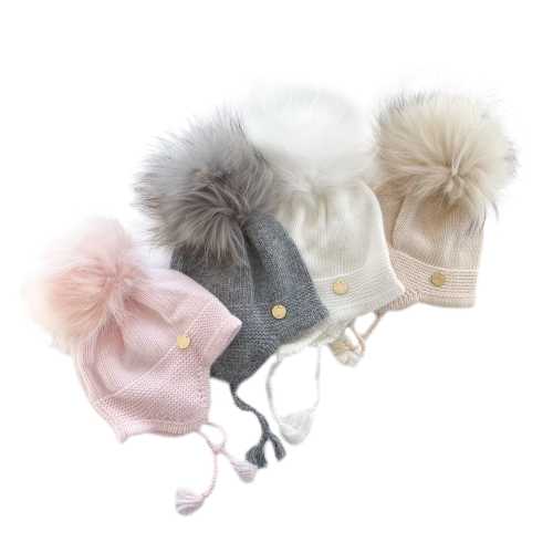 Cashmere Aviator Pom Hat Grey 0-12 M