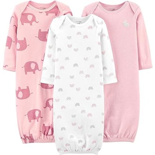 Amazon.com: Simple Joys by Carter's Baby Girls' Cotton Sleeper Gown, Pack of 3, Light Pink Bunny/White Rainbow/Elephants, Newborn: Clothing, Shoes & Jewelry