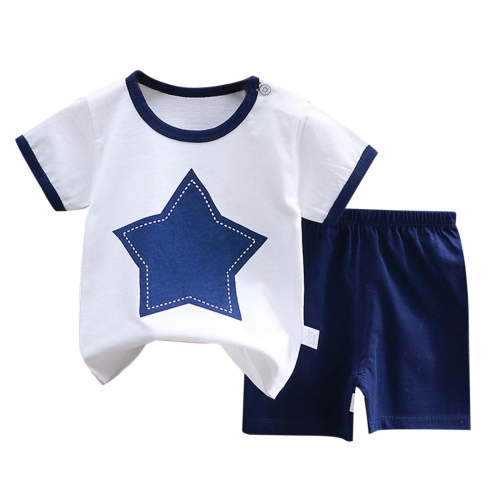 Baby Outfits Kids Summer New Short Sleeve Pure Cotton Cartoon T Shirt Shorts Boy Clothes Blue 12 Months-18 Months