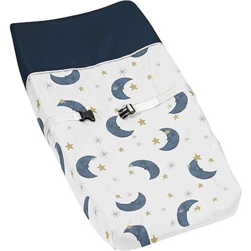 Sweet Jojo Designs Moon and Star Boy or Girl Baby Nursery Changing Pad Cover - Navy Blue and Gold Watercolor Celestial Sky