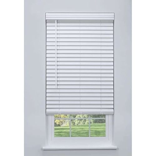 Cordless 2" Faux Wood Blind White 36 W x 48 H, Flush Inside Mount (No Valance Side Pieces/Returns Included, Arrives ½ Inch Narrower)