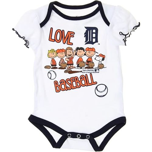 Outerstuff MLB Baby Girls Newborns and Infants Peanuts Love Baseball Bodysuit