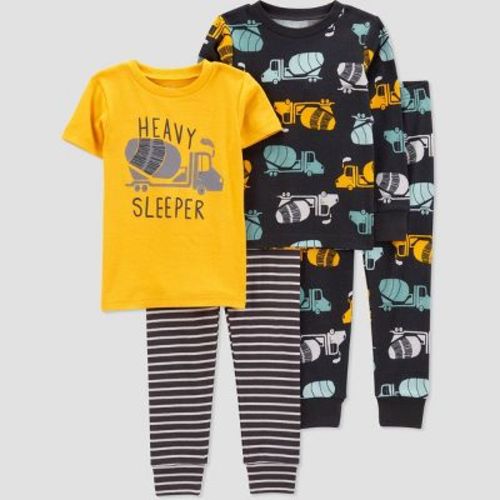 Carter's Just One You®️ Toddler Boys' 4pc Cotton Construction "Heavy Sleeper" Pajama Set - Yellow/Gray 12M: Crew Neck