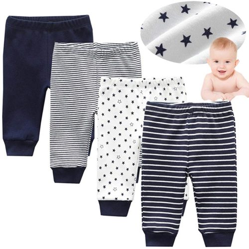 4-Pack Newborn Pants Baby and Toddler Unisex Cotton Trousers Pants