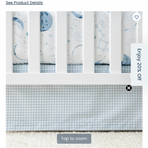 Ditsy Gingham Classic Cool Organic Cotton Percale Tailored Crib Skirt