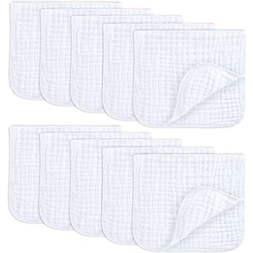 Comfy Cubs Muslin Burp Cloths Set Large 100% Cotton Hand Washcloths for Babies, Baby Essentials 6 Layers Extra Absorbent and Soft Boys & Girls Baby Bibs & Burp Cloths Set (White, 10-Pack, 20" X10")