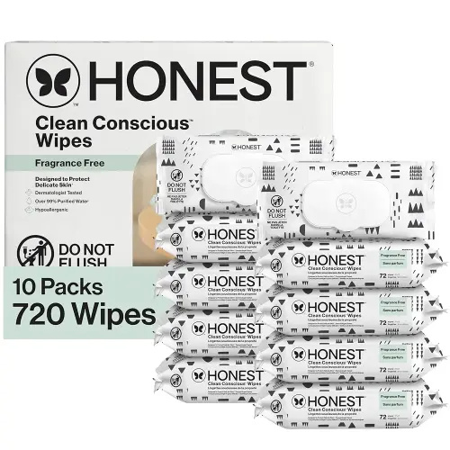 The Honest Company Clean Conscious Multi-Use Wipes, Unscented Hypoallergenic Baby Wipes for Sensitive Skin, 99% Water Plant-Based Compostable Wipes, Pattern Play, 720 Count