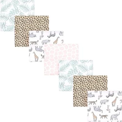 Hudson Baby Unisex Baby Cotton Flannel Receiving Blankets Bundle, Modern Pink Safari, One Size