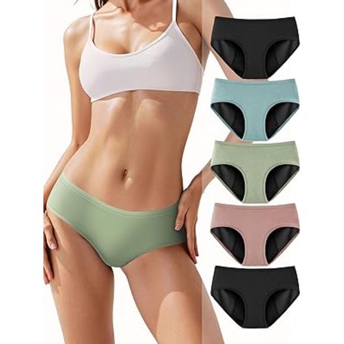 Period Underwear for Women Heavy Flow Soft Menstrual Panties Teens Ladies Leakproof Incontinence 5 Pack