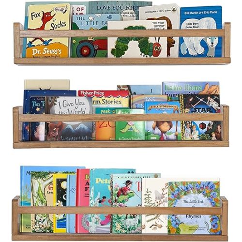 Light Walnut Floating Book Shelf - 24 Inch - Set of 3