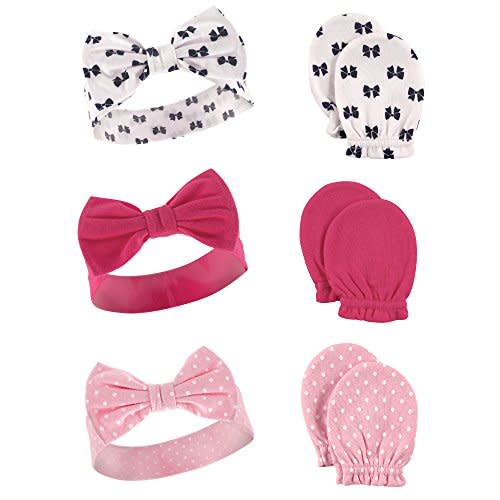 Hudson Baby Baby Girls' Cotton Headband and Scratch Mitten Set