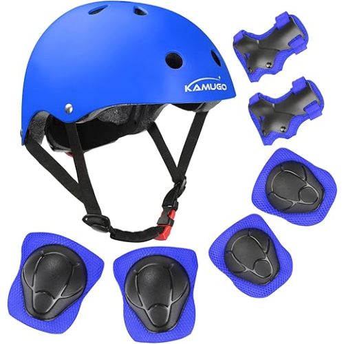 KAMUGO Kids Bike Helmet, Toddler Helmet for Ages 2-8 Boys Girls with Sports Protective Gear Set Knee Elbow Wrist Pads for Skateboard Cycling Scooter Rollerblading