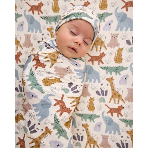 Sweet Safari Swaddle & Infant Beanie Set – Little Sleepies