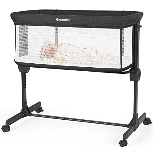 Ezebaby Baby Bassinet Bedside Sleeper, Portable Bedside Bassinet for Baby Newborn Infants with Adjustable 7 Heights and All Mesh Sides, Mattress & Sheet Included