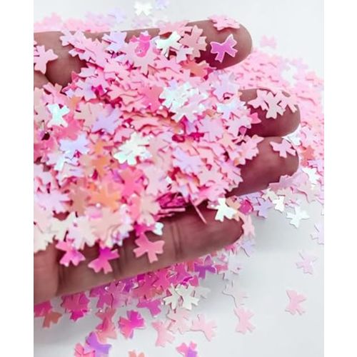 10 Gram Pink Iridescent Bow Cheer Confetti Chunky Poly Glitter, Pink Bow Confetti, Ribbon Glitter, DIY Craf Supplies, Slime Supplies