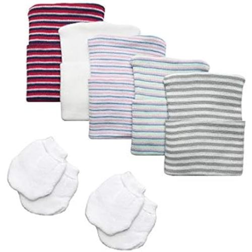 Gender Neutral Newborn Baby Hospital Hat and Mitten Set by Nurses Choice