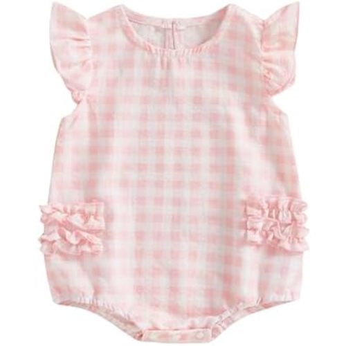Cute Newborn Baby Girl Romper Plaid/Daisy Print Fly Sleeve Crew Neck Ruffle Bodysuit Spring Summer Clothes
