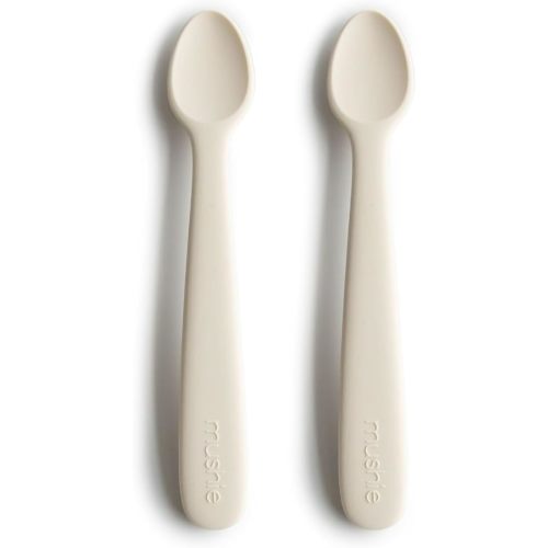mushie Silicone Baby Feeding Spoons 2 Pack - Vanilla/Ivory