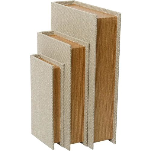 Modern Linen and Wood Decorative Faux Book Boxes Set of 3-13",10",8" - Linen