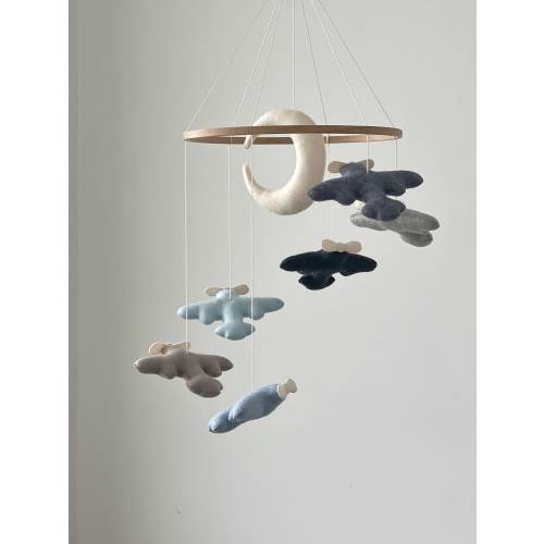Baby boy mobile planes nursery decor baby crib mobile airplane nursery mobile travel nursery theme baby boy gift blue gray minimalistic
