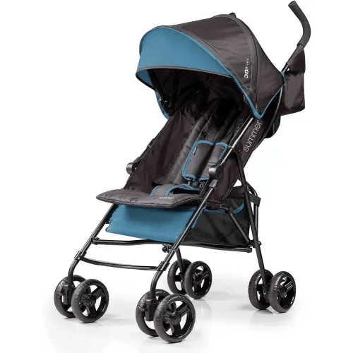Summer Infant 3Dmini Convenience Stroller, Blue/Black – Lightweight Infant Stroller with Compact Fold, Multi-Position Recline, Canopy Pop Out Sun Visor and More Umbrella for Travel