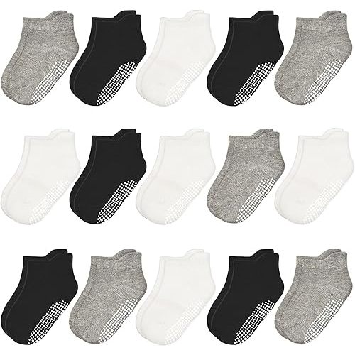 HYCLES 15 Pairs Toddler Socks, Kids Grip Socks for 6-12 Month 1-7 Years Non Slip Ankle Sock for Baby Boys Girls