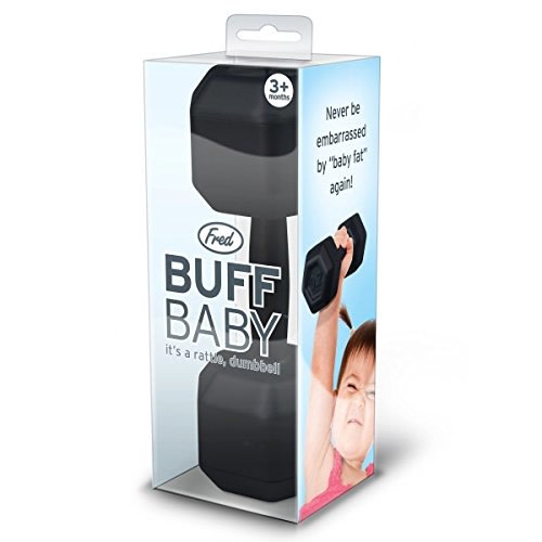 Genuine Fred BUFF BABY Dumbbell Rattle Engaging and Sensory Rich Toy, Lightweight and Easy to Hold, Fun Gift for Fitness Enthusiast and New Parents