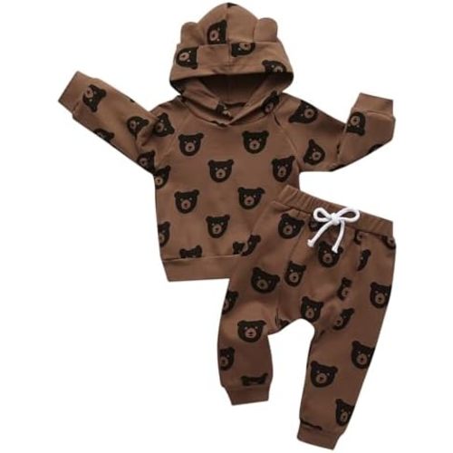 Toddler Baby Boy Clothes Infant Long Sleeve Bear Print Tops + Pants Sweatsuit Outfits