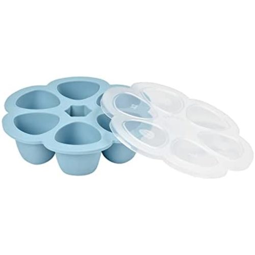 BEABA Multiportions Premium Quality Silicone Baby Food Storage Container, Baby Food Freezer Tray with Clip-On Lid, Oven and Freezer Safe, Made in Italy, Rain, 3 oz