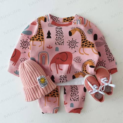 Baby Animal Pink Waffle 2-piece Set