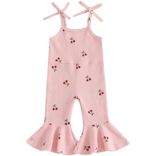 Toddler Baby Girl Strawberry Flare Jumpsuit Cherry Romper Summer Outfit Kid Girls Spaghetti Straps One-Piece